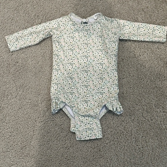 Minnow swim - sea marsh floral rashguard one piece - Picture 1 of 3